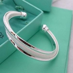 Silver Net Bangle Cuff Bracelet Adjustable